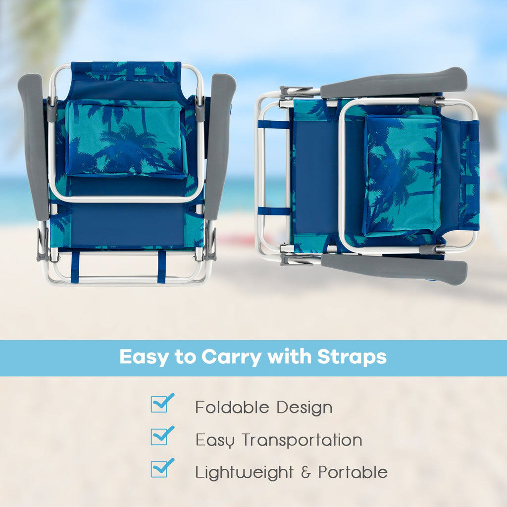 2 Packs 5-Position Outdoor Folding Backpack Beach Table Chair Reclining Chair Set-Navy