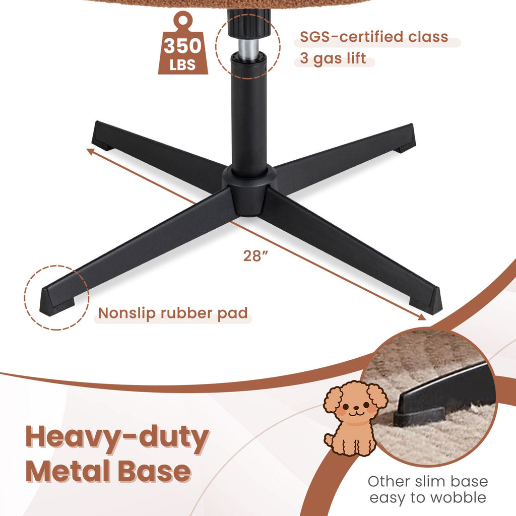 Office Armless Chair Cross Legged with Imitation Lamb Fleece and Adjustable Height-Brown