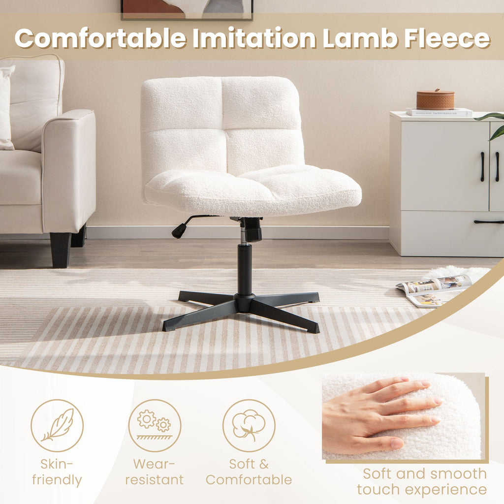 Office Armless Chair Cross Legged with Imitation Lamb Fleece and Adjustable Height-Beige