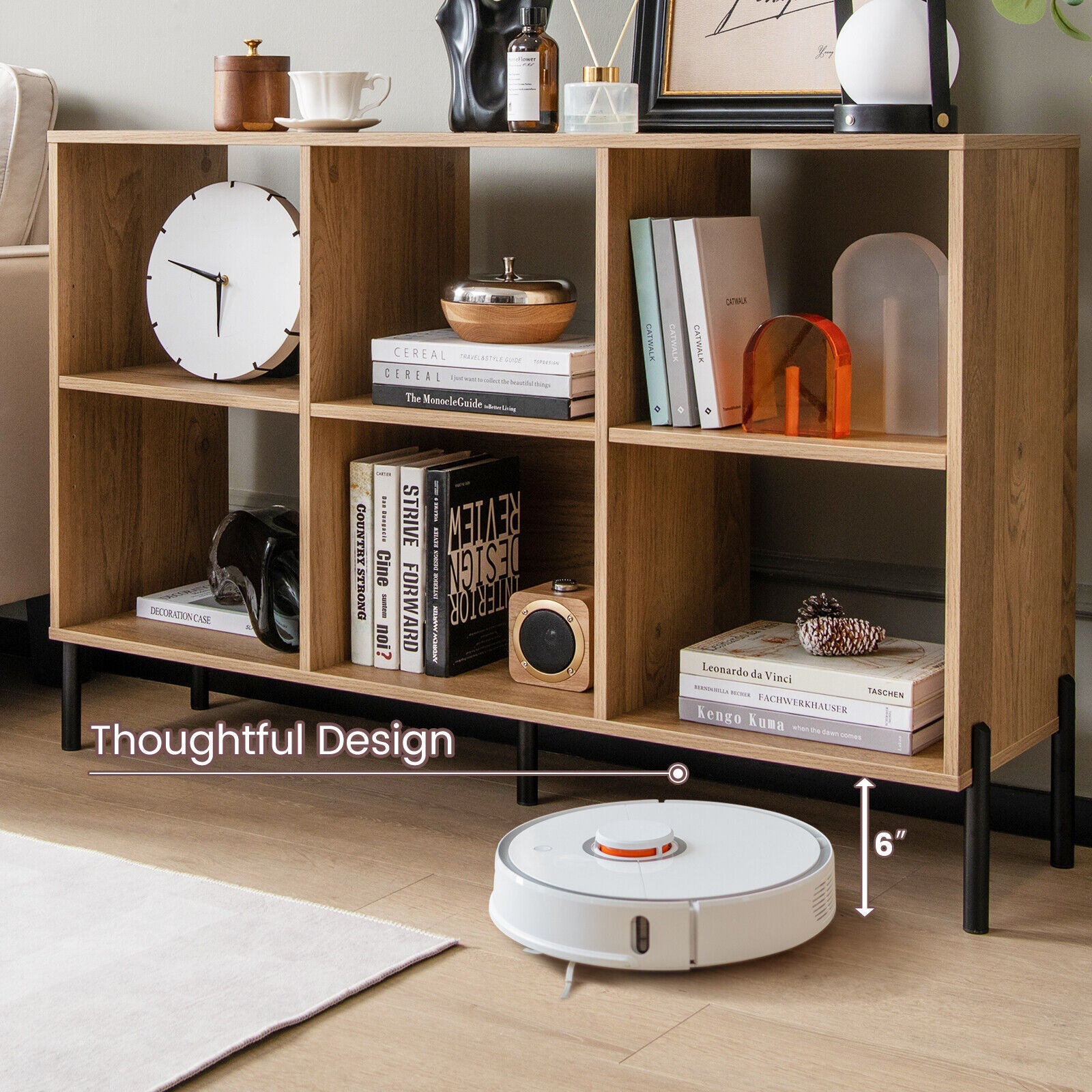 Open-Back Bookshelf with Drawer for Study-Natural