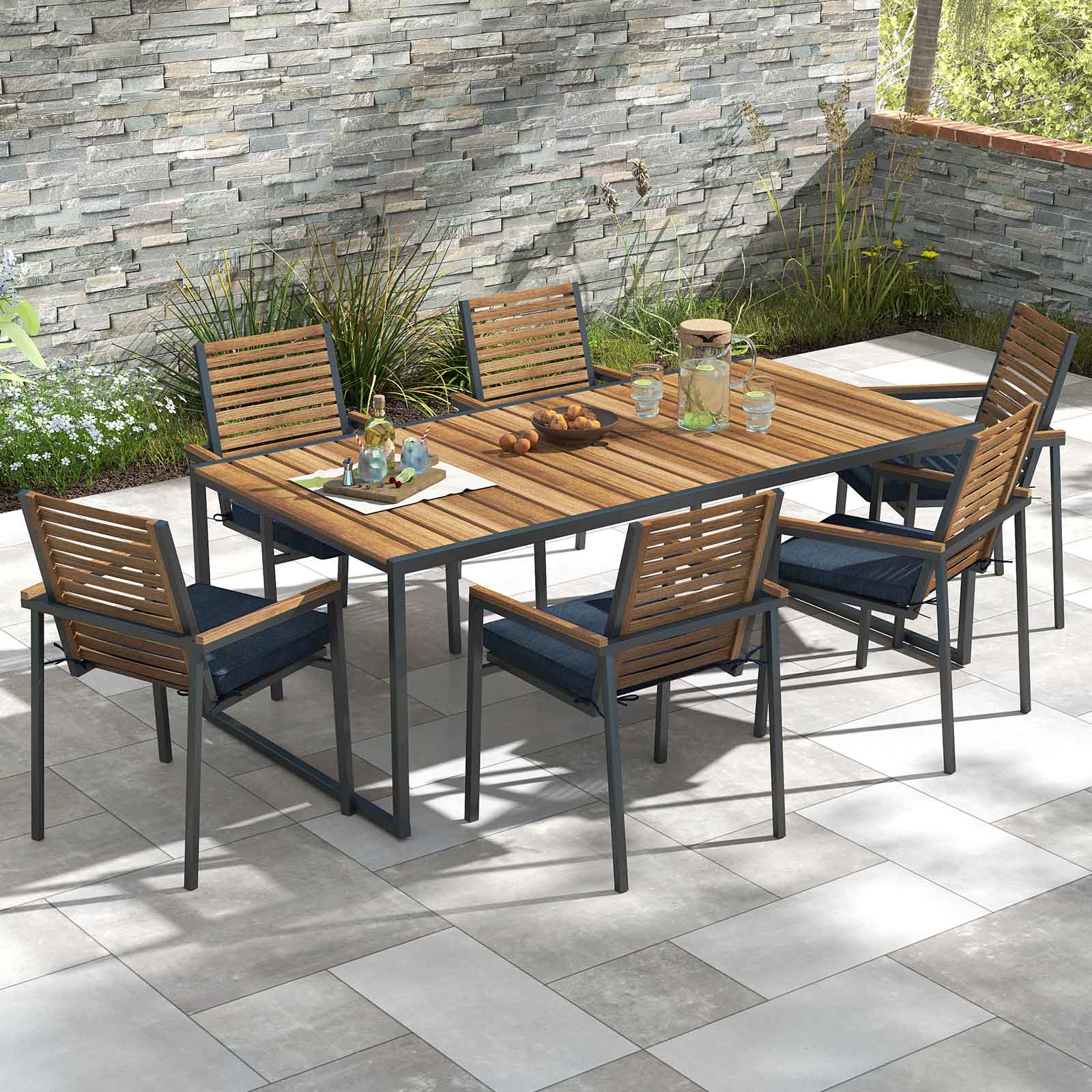 Outdoor Chair Cushion Set of 2 Waterproof Fade-Resistant Olefin Seat Cushions-Navy
