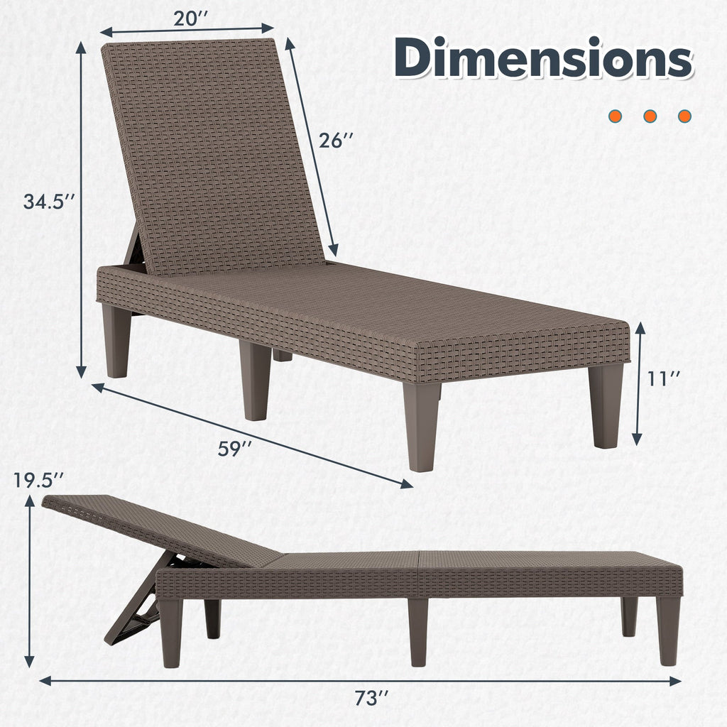 Outdoor Chaise Lounger Chair with Waterproof Rattan Textured PP Surface and 330 lbs Capacity-Brown