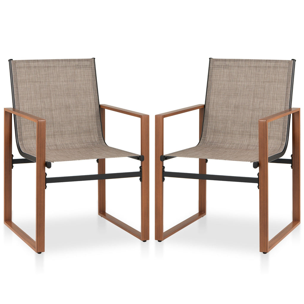 Outdoor Dining Chairs with Breathable Seat and Backrest Set of 2-Brown