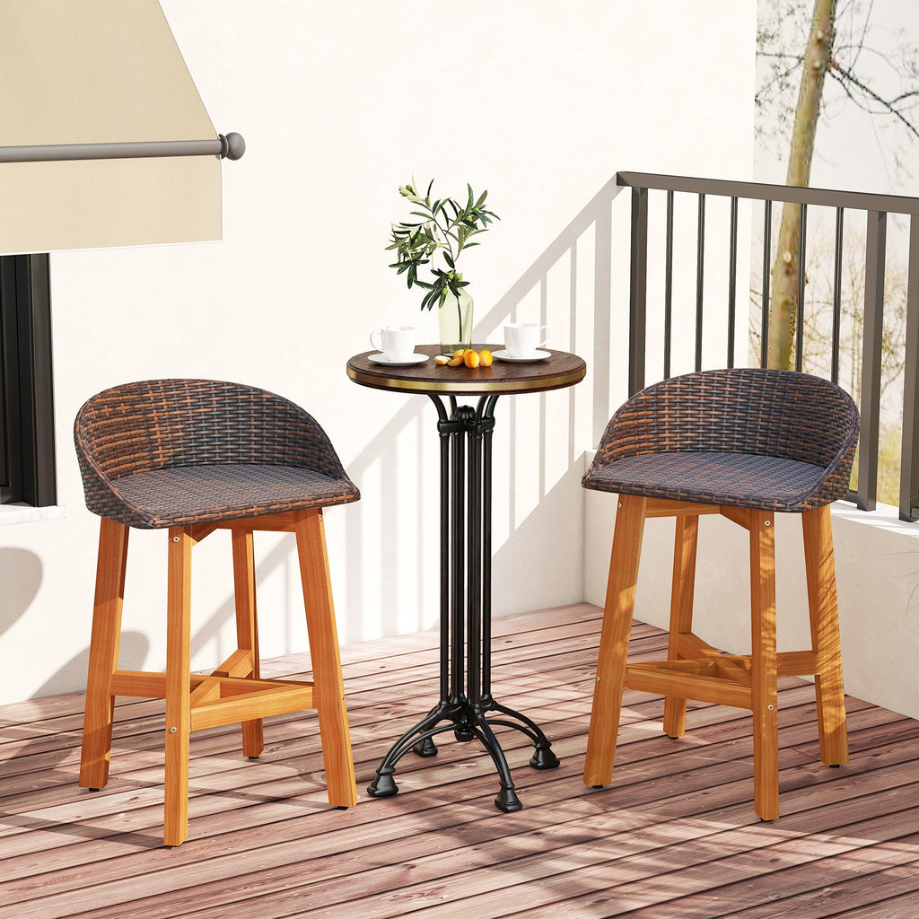 Outdoor Faux Rattan Bar Chairs Set of 2 with Ergonomic Backrests and Footrests-Brown