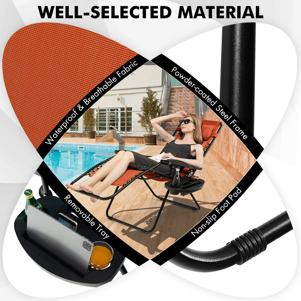 Outdoor Folding Zero Gravity Reclining Lounge Chair-Orange