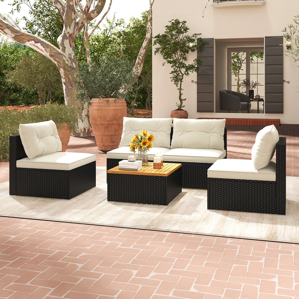 5 Piece Outdoor Furniture Set with Solid Tabletop and Soft Cushions-Off White