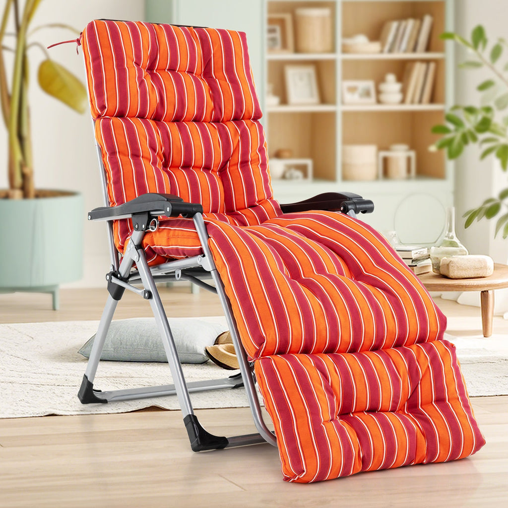 Outdoor Lounge Chaise Cushion with String Ties for Garden Poolside-Red