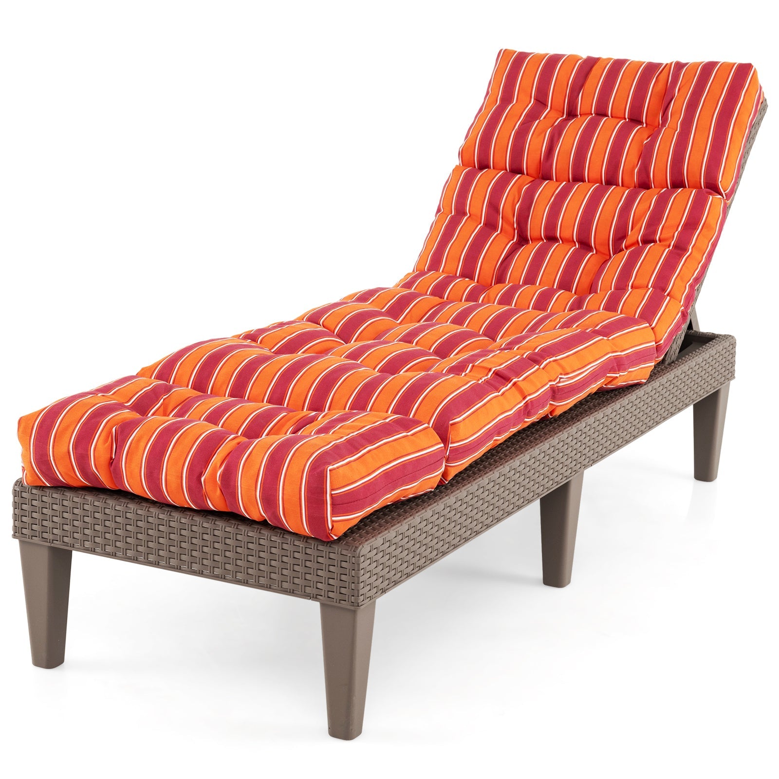 Outdoor Lounge Chaise Cushion with String Ties for Garden Poolside-Red