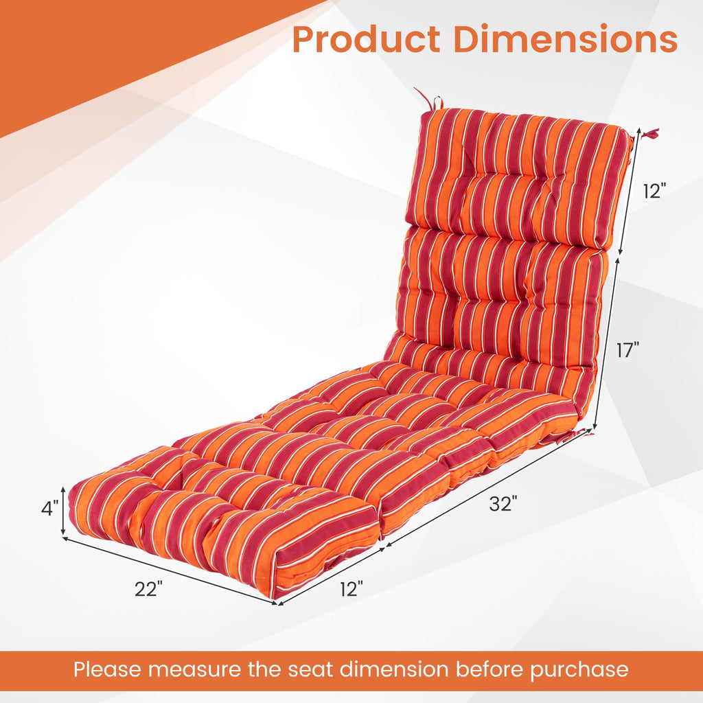 Outdoor Lounge Chaise Cushion with String Ties for Garden Poolside-Red