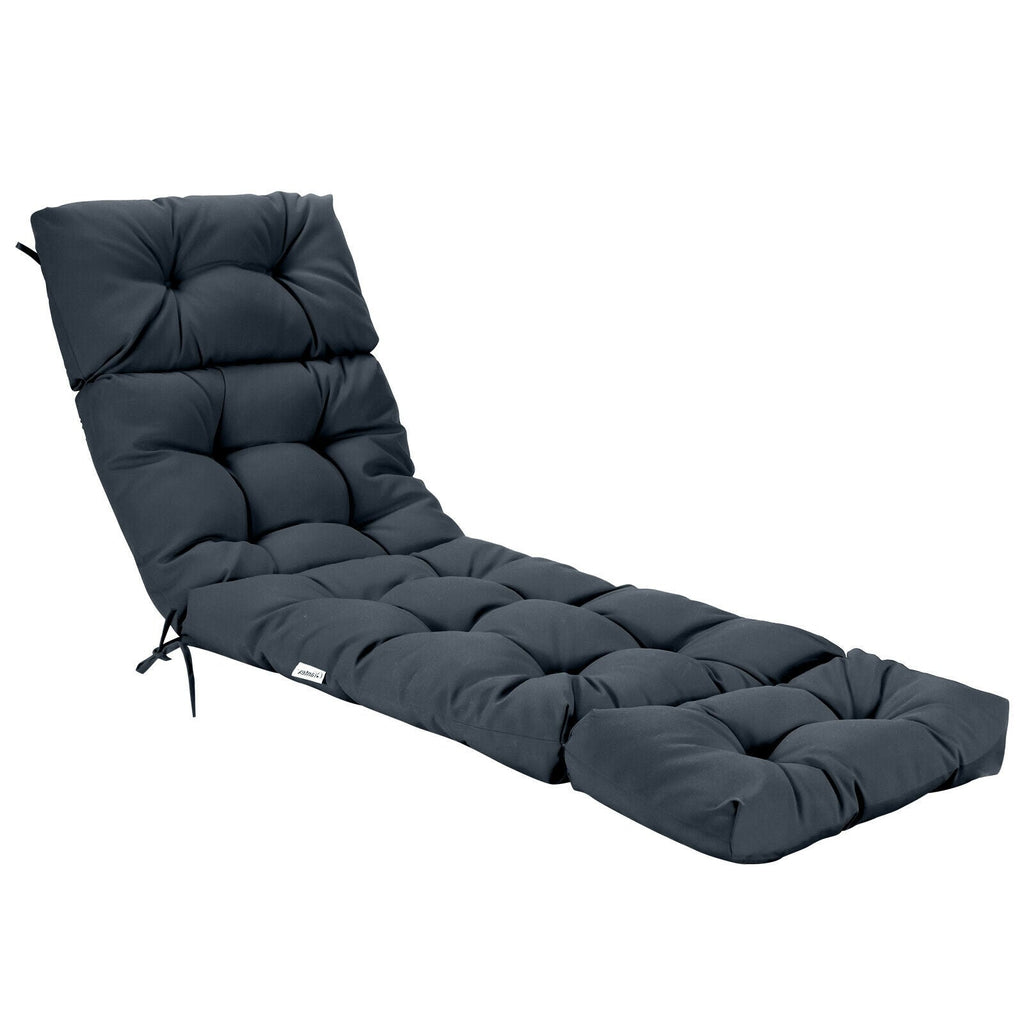 Outdoor Lounge Chaise Cushion with String Ties for Garden Poolside-Gray