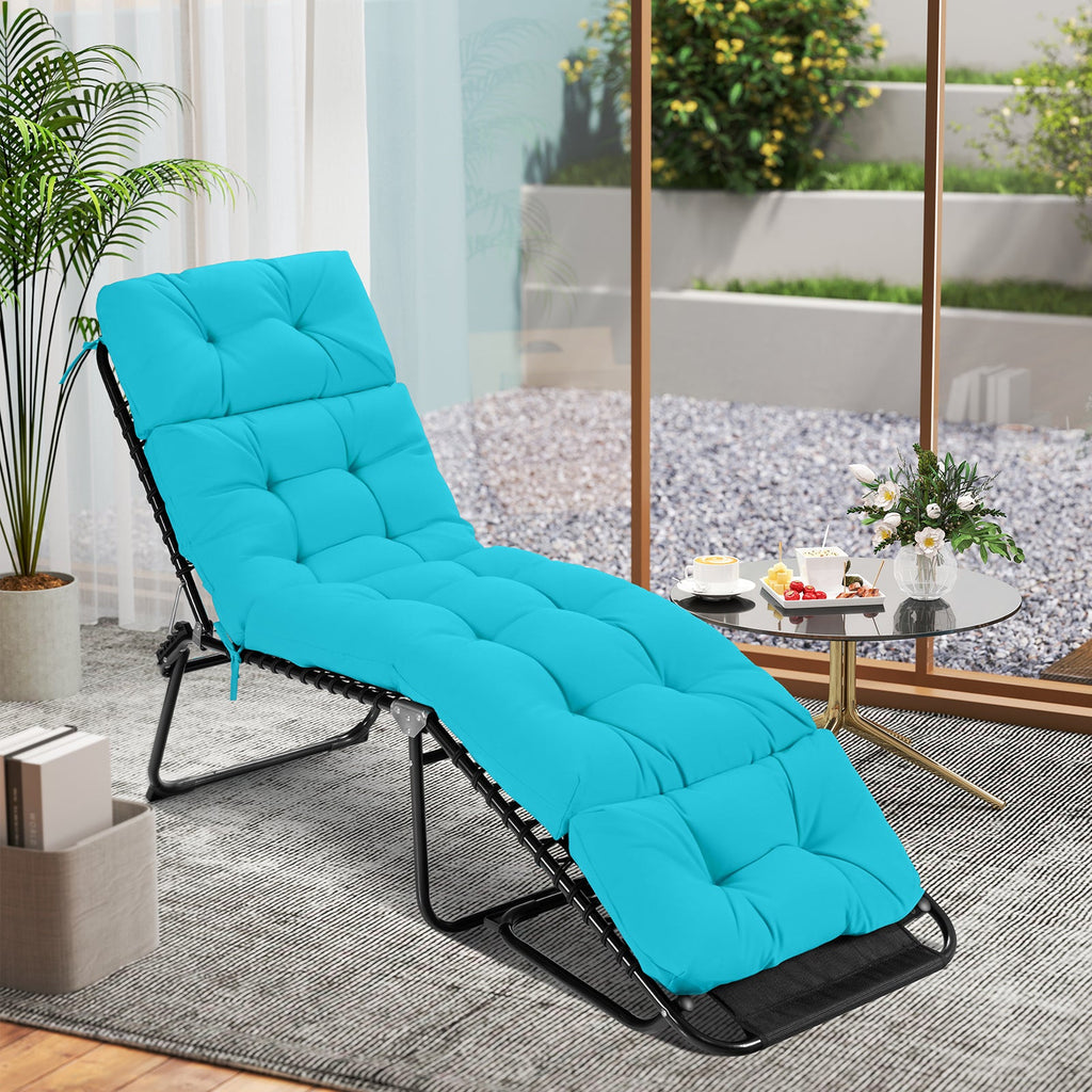 Outdoor Lounge Chaise Cushion with String Ties for Garden Poolside-Green