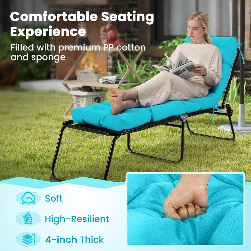 Outdoor Lounge Chaise Cushion with String Ties for Garden Poolside-Green