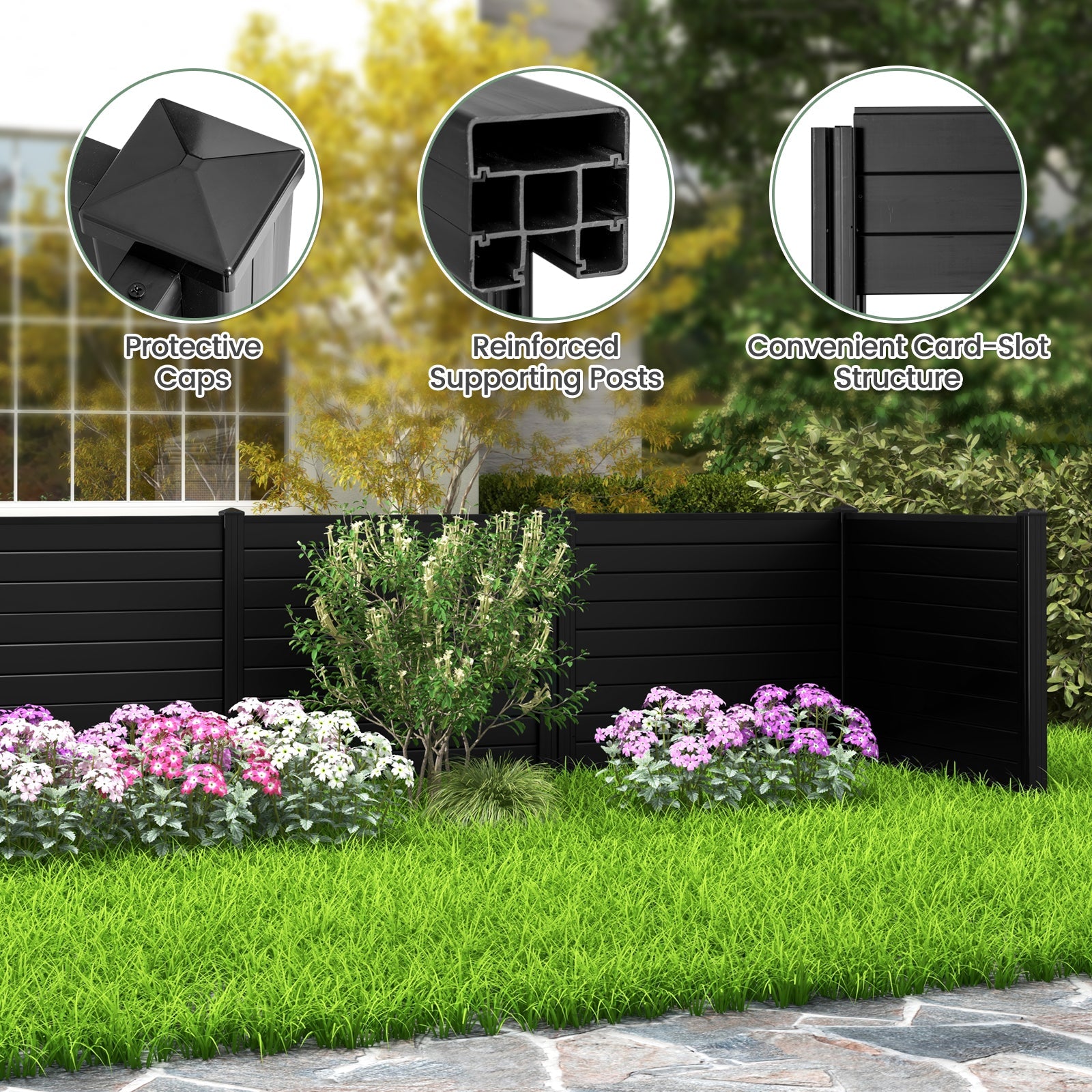 Outdoor PVC Air Conditioner Fence with 20 Inch Long Stakes-Black