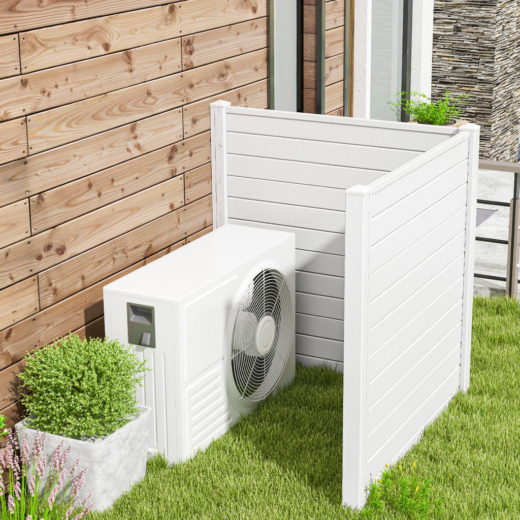 Freestanding 48 x 48 Inch Air Conditioner Fence with Metal Ground Stakes-White