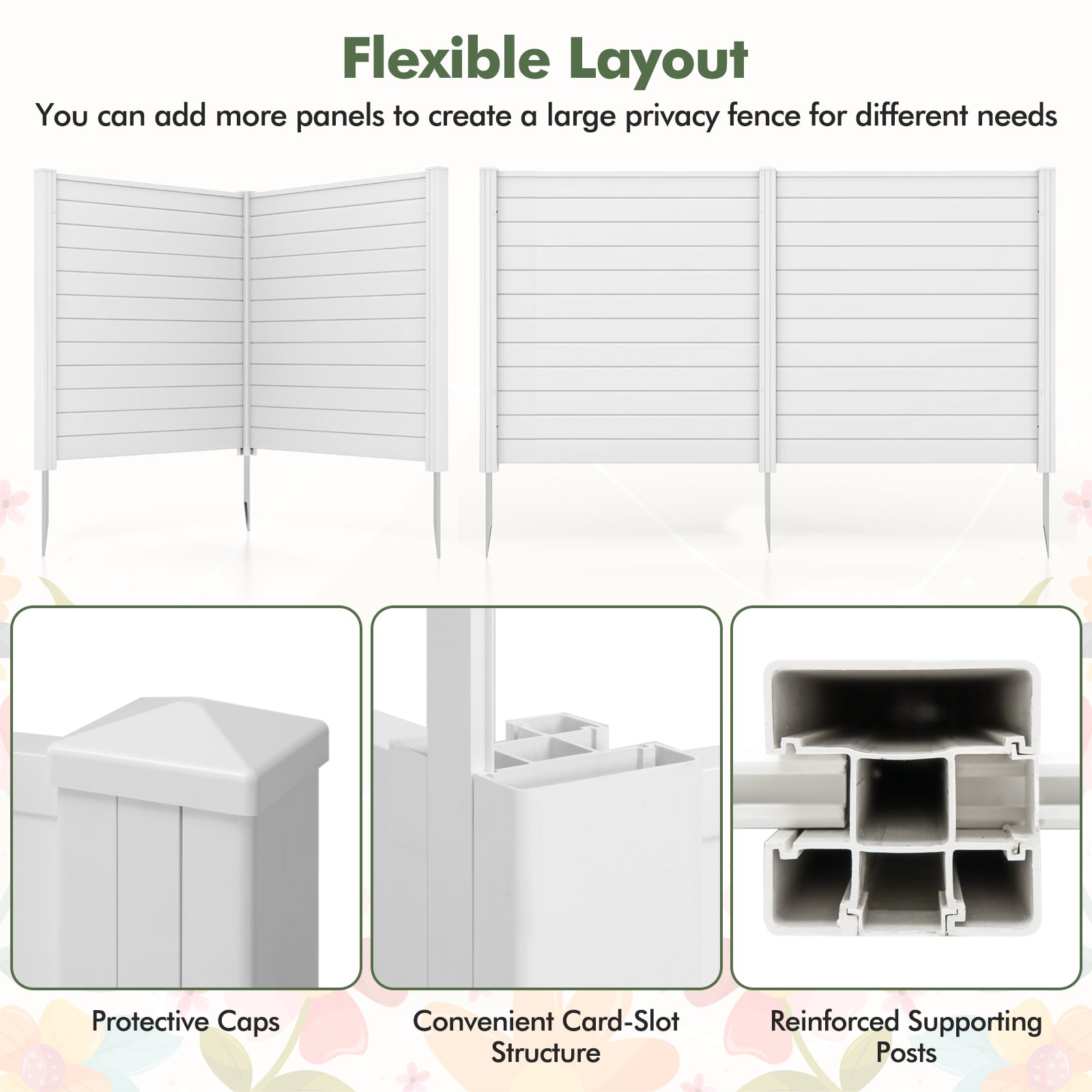 Freestanding 48 x 48 Inch Air Conditioner Fence with Metal Ground Stakes-White