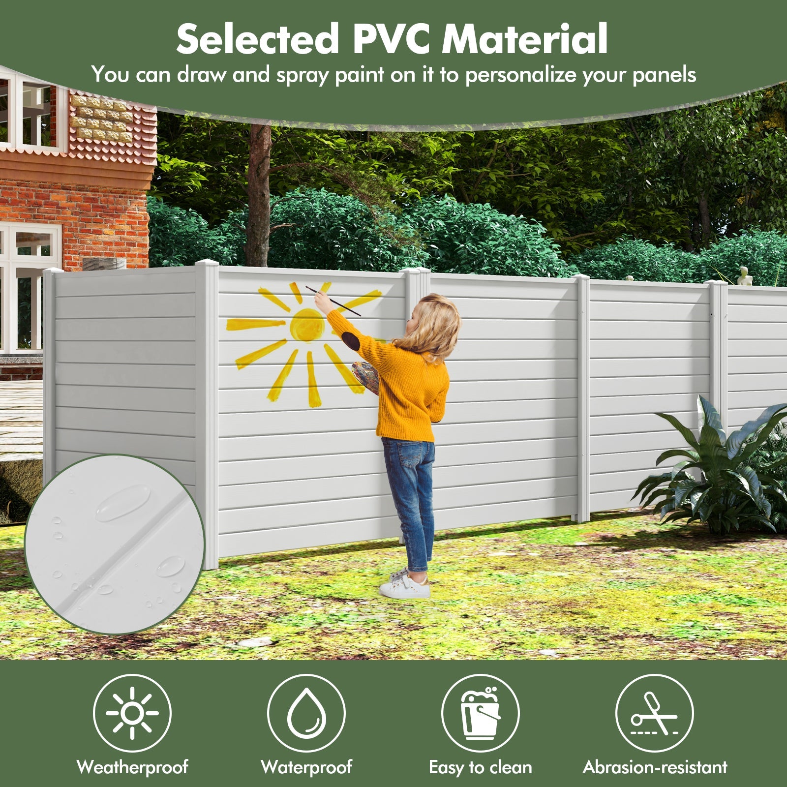 Freestanding 48 x 48 Inch Air Conditioner Fence with Metal Ground Stakes-White