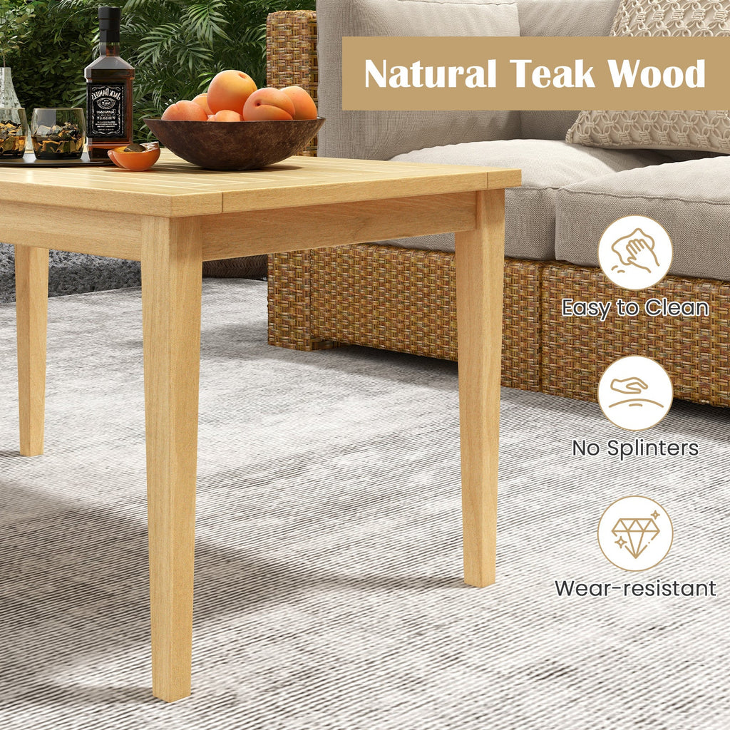 20 Inch x 35.5 Inch Outdoor Teak Wood Coffee Table with Slatted Tabletop for Balcony