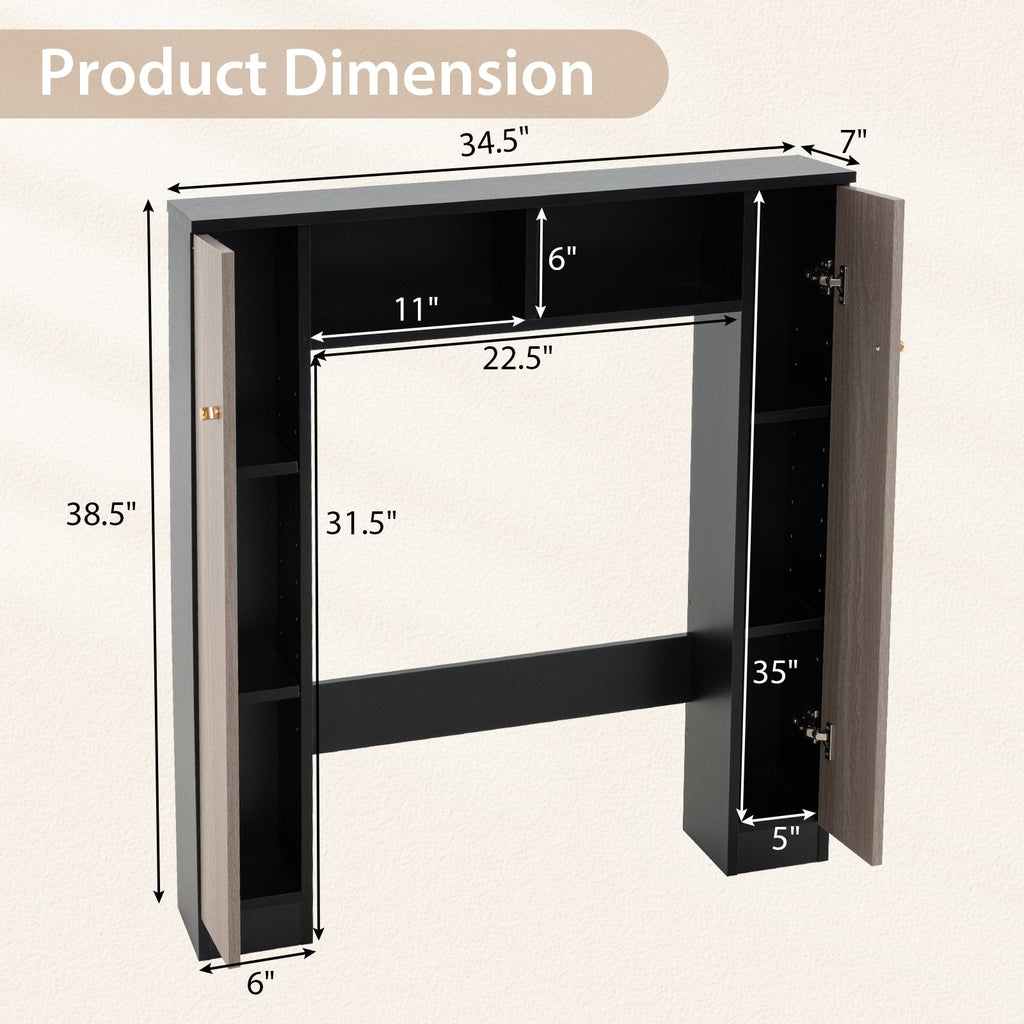 Over The Toilet Storage Cabinet with 2 Open Compartments and 4 Adjustable Shelves-Black