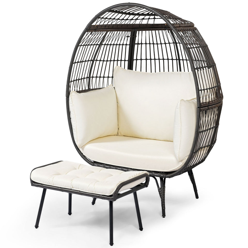 Oversized Egg Chair with Ottoman and Soft Cushions-White