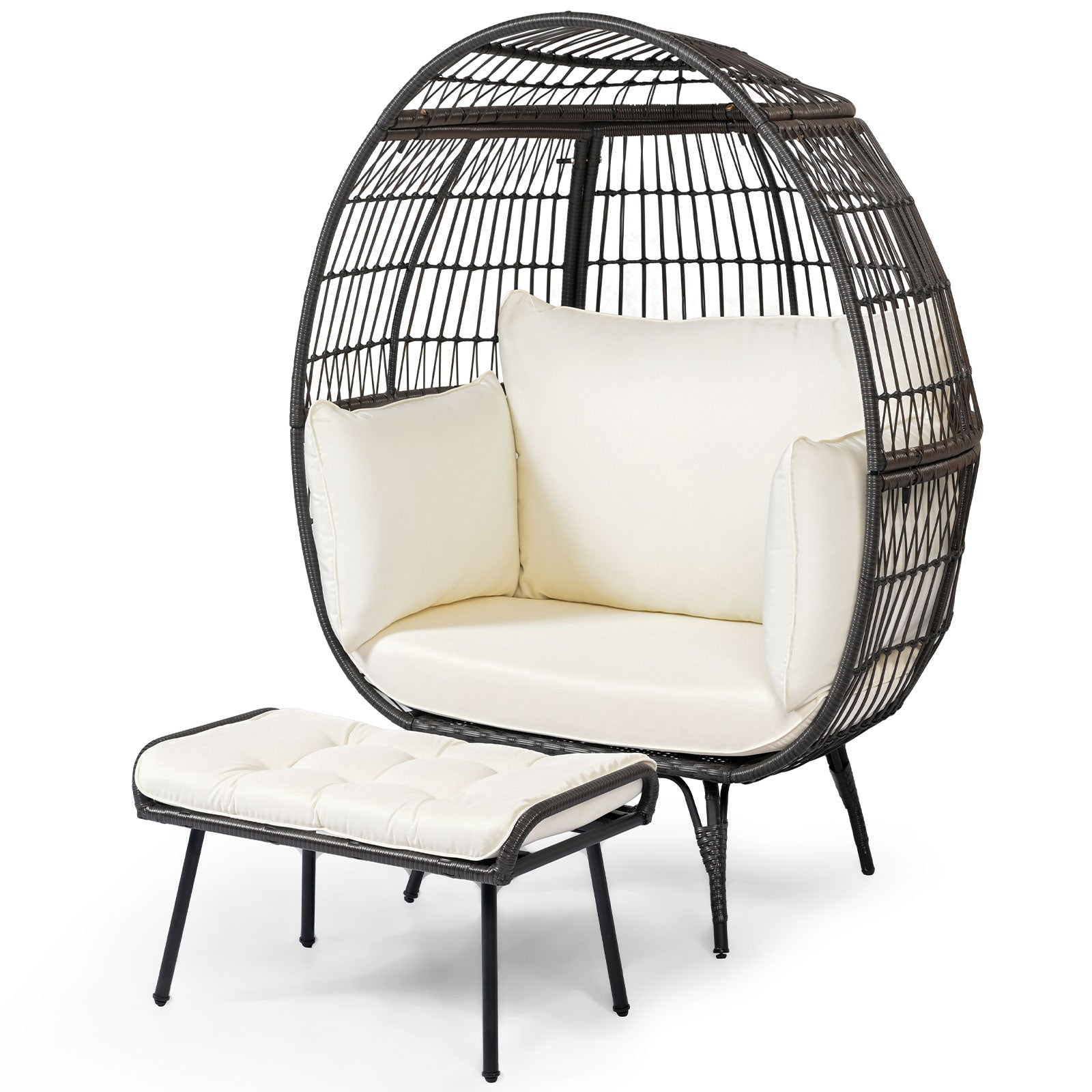 Oversized Egg Chair with Ottoman and Soft Cushions-White