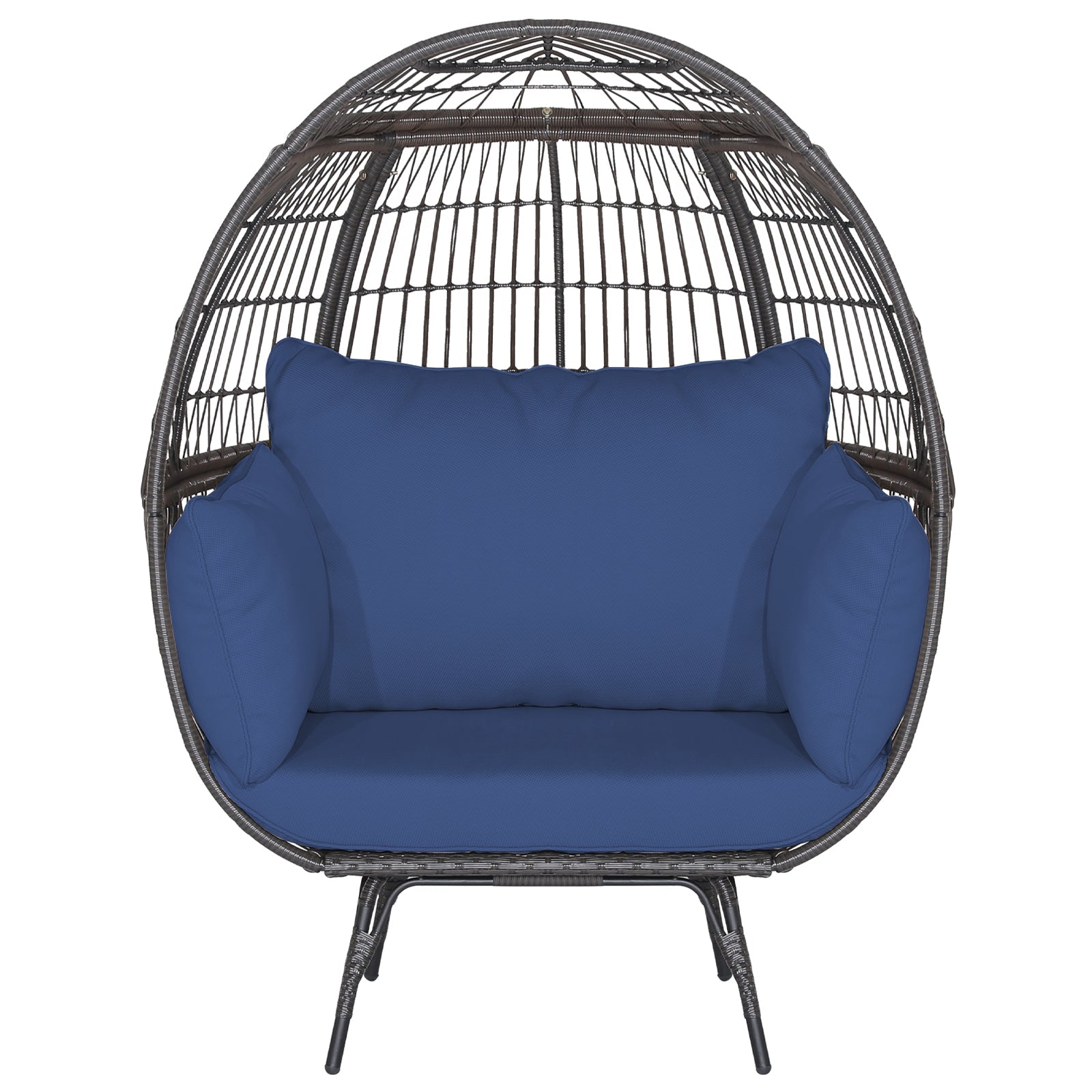 Oversized Patio Rattan Egg Lounge Chair with 4 Cushions-Navy