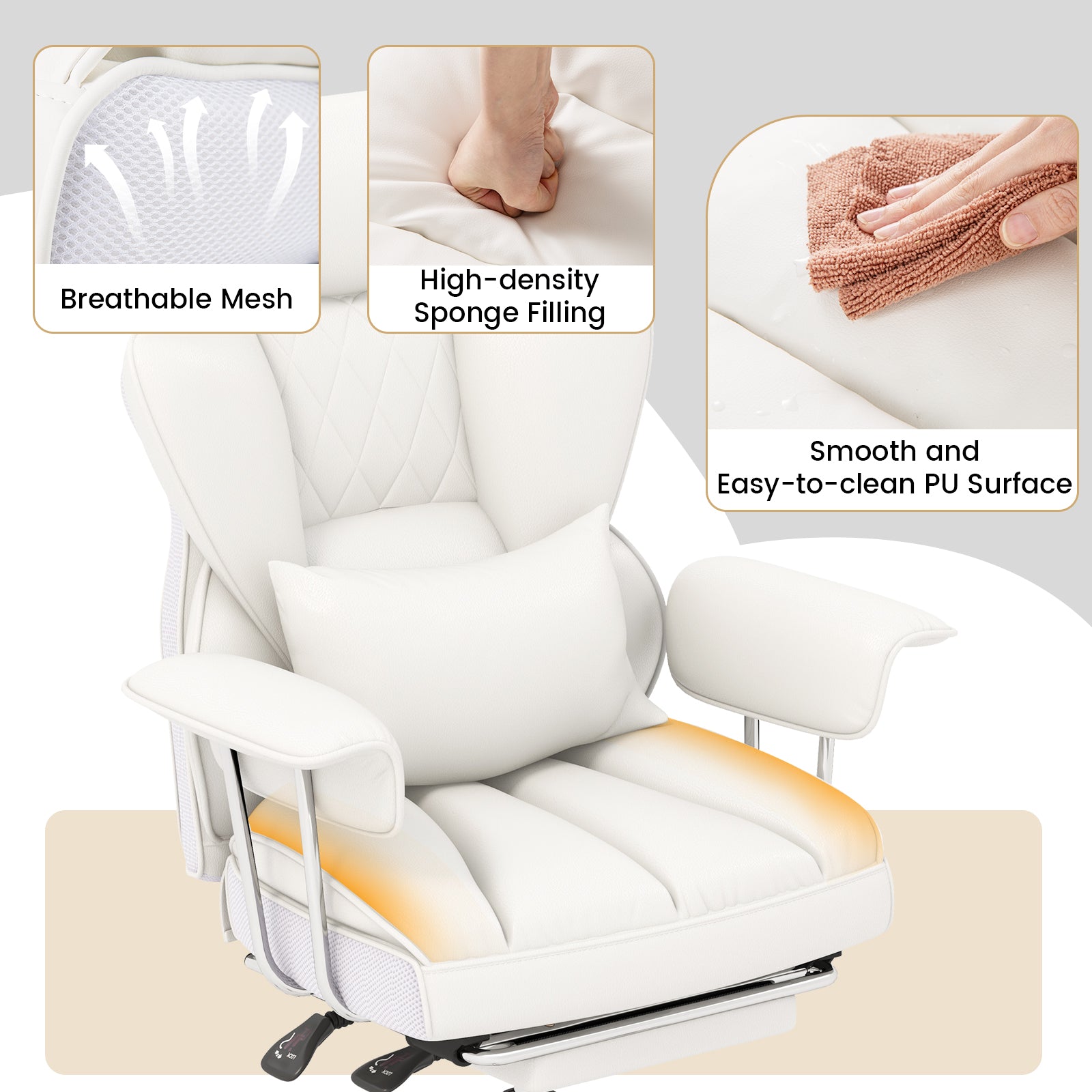PU Leather Home Office Chair 400 lbs High Back Executive Chair-White
