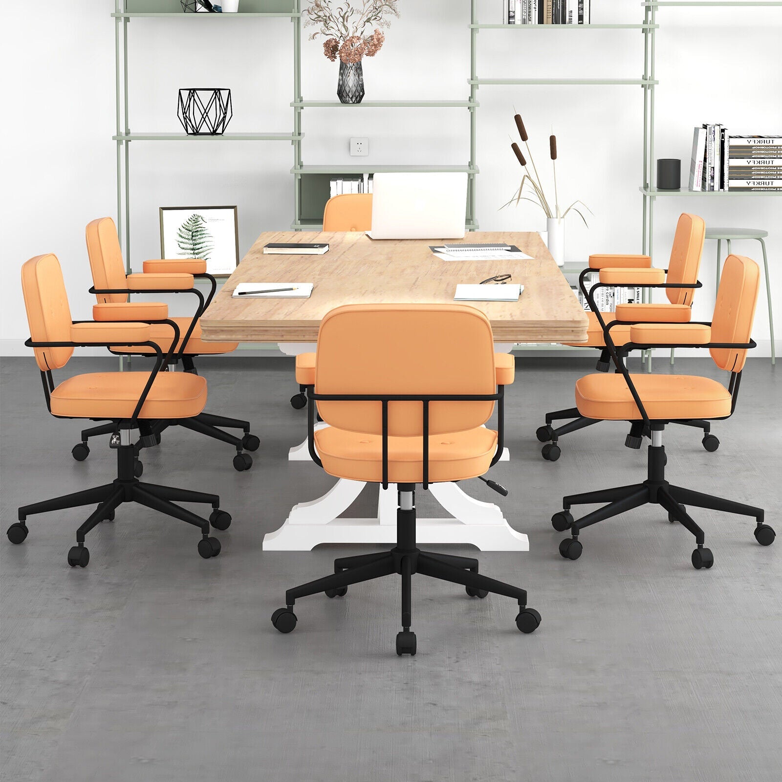 PU Leather Office Chair with Rocking Backrest and Ergonomic Armrest-Orange