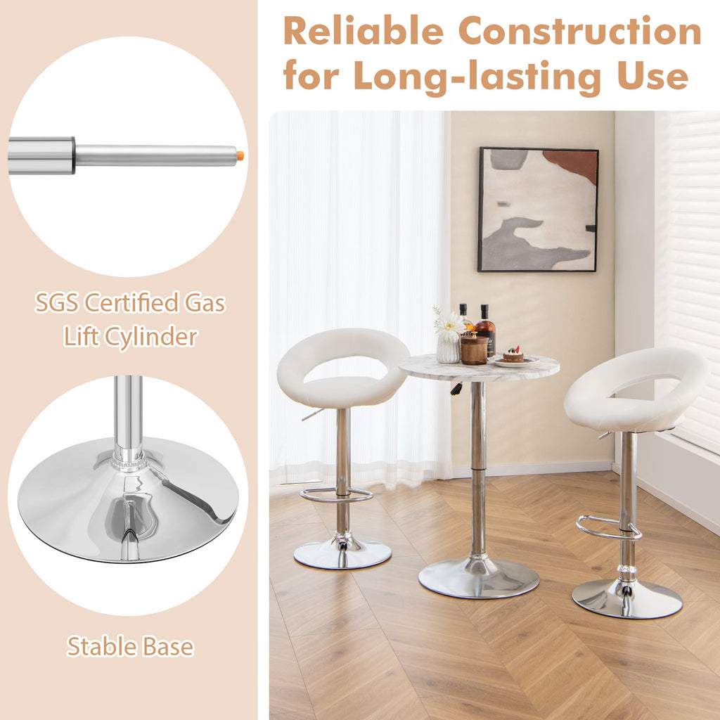 Height Adjustable Bar Stools Set of 2 with Hollow Back and Footrest-White