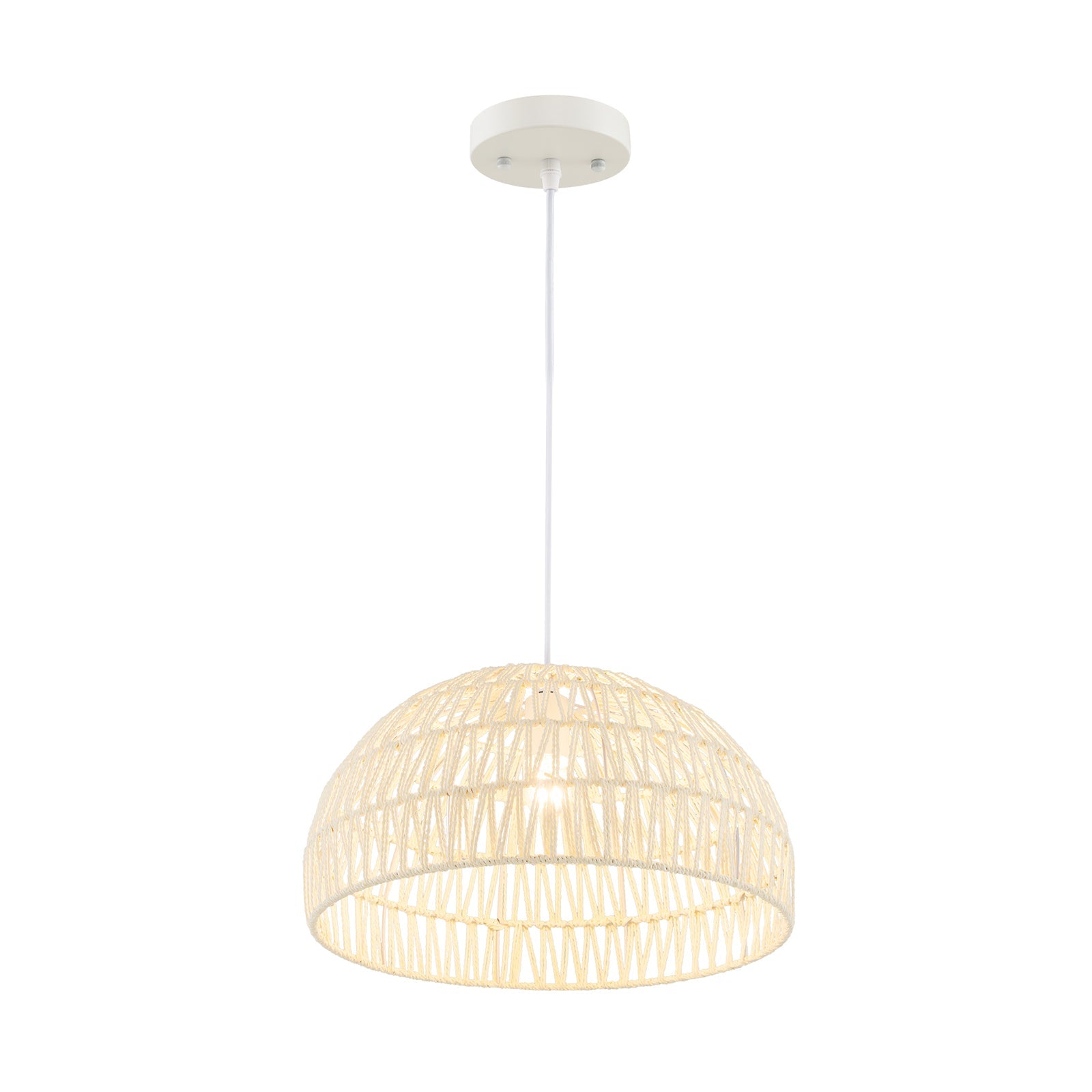 Farmhouse Rattan Pendant Lights with Adjustable Hanging Rope-Beige