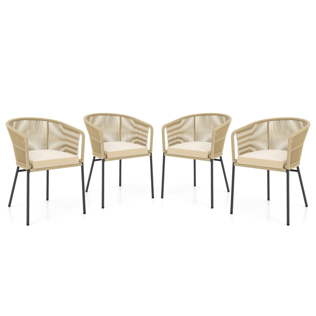 Patio Chairs Set of 4 with Curved Backrest and Seat Cushion for Patio