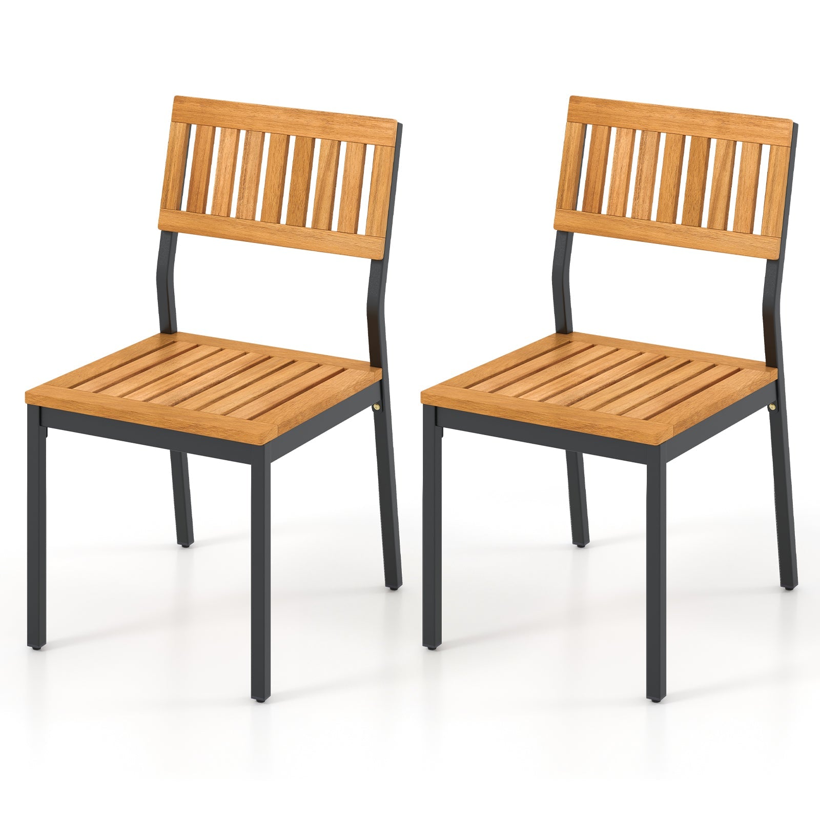 Patio Dining Chair Set of 2 with Metal and Acacia Wood Frame