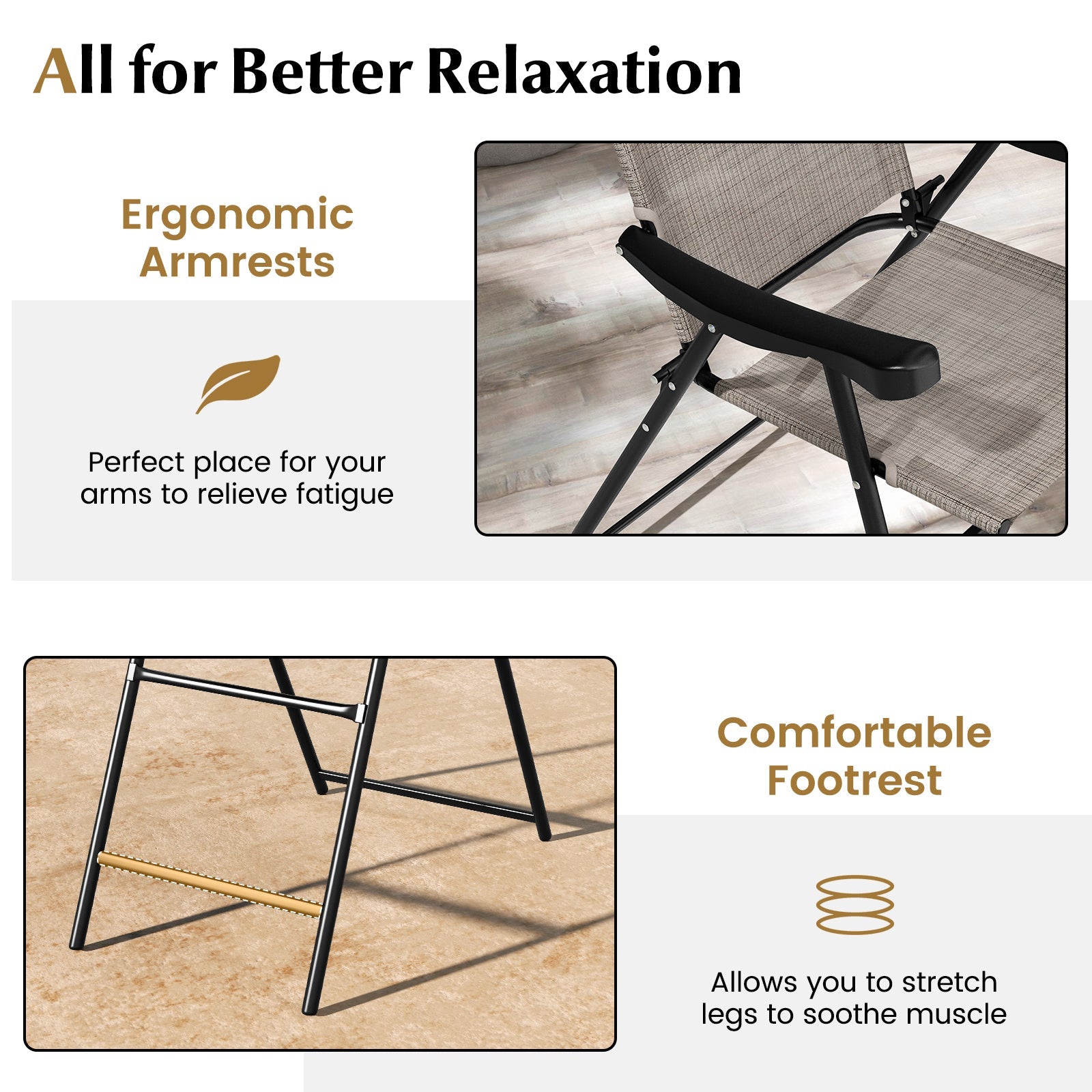 Patio Folding Bar Stool Set of 4 with Metal Frame and Footrest-Coffee