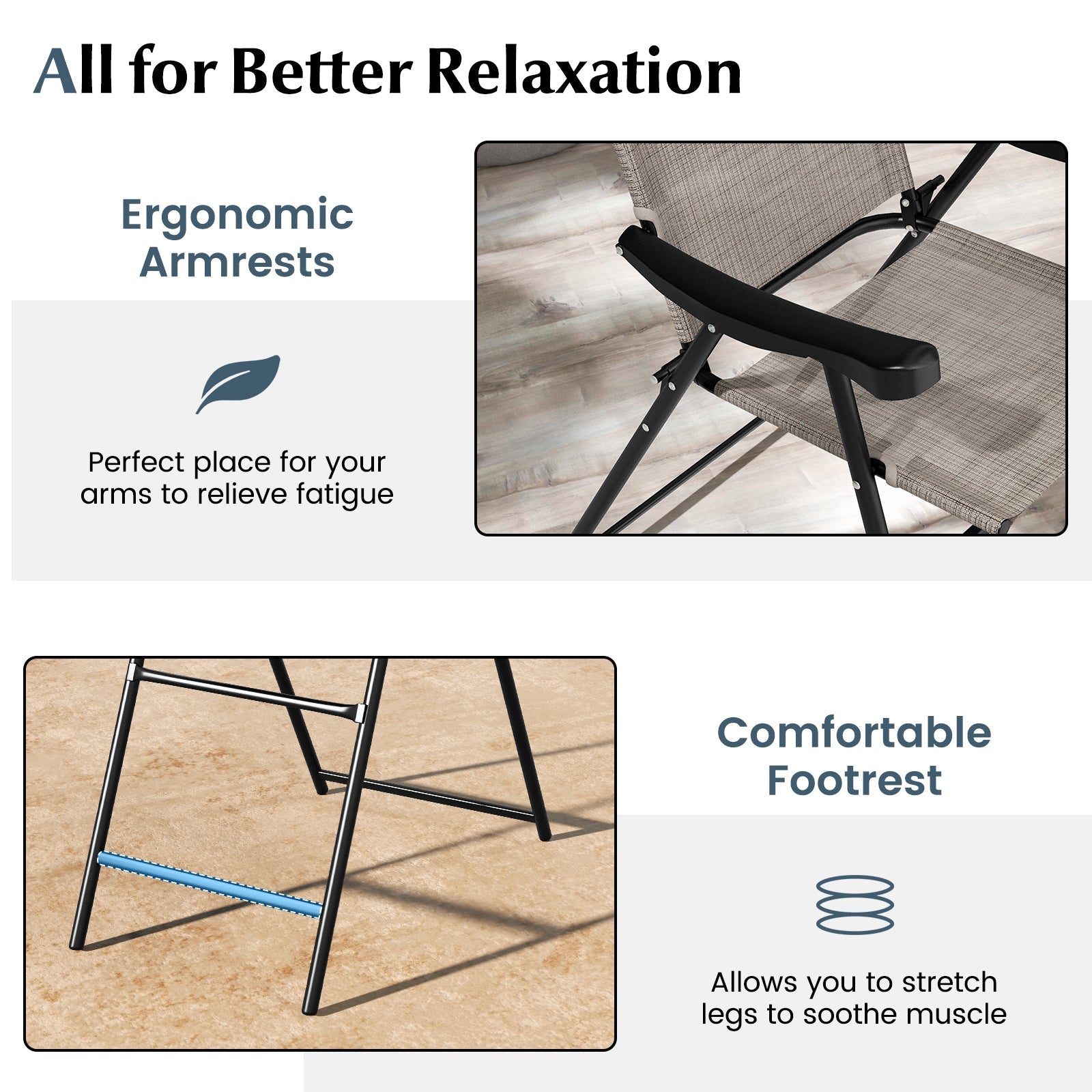 Patio Folding Bar Stool Set of 4 with Metal Frame and Footrest-Blue