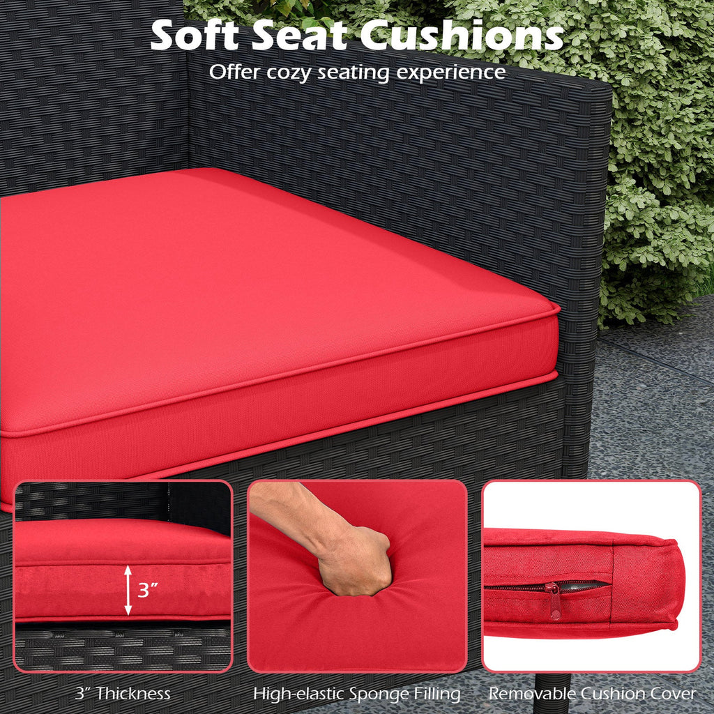Patio Loveseat with Built-in Table for Backyard Porch-Red