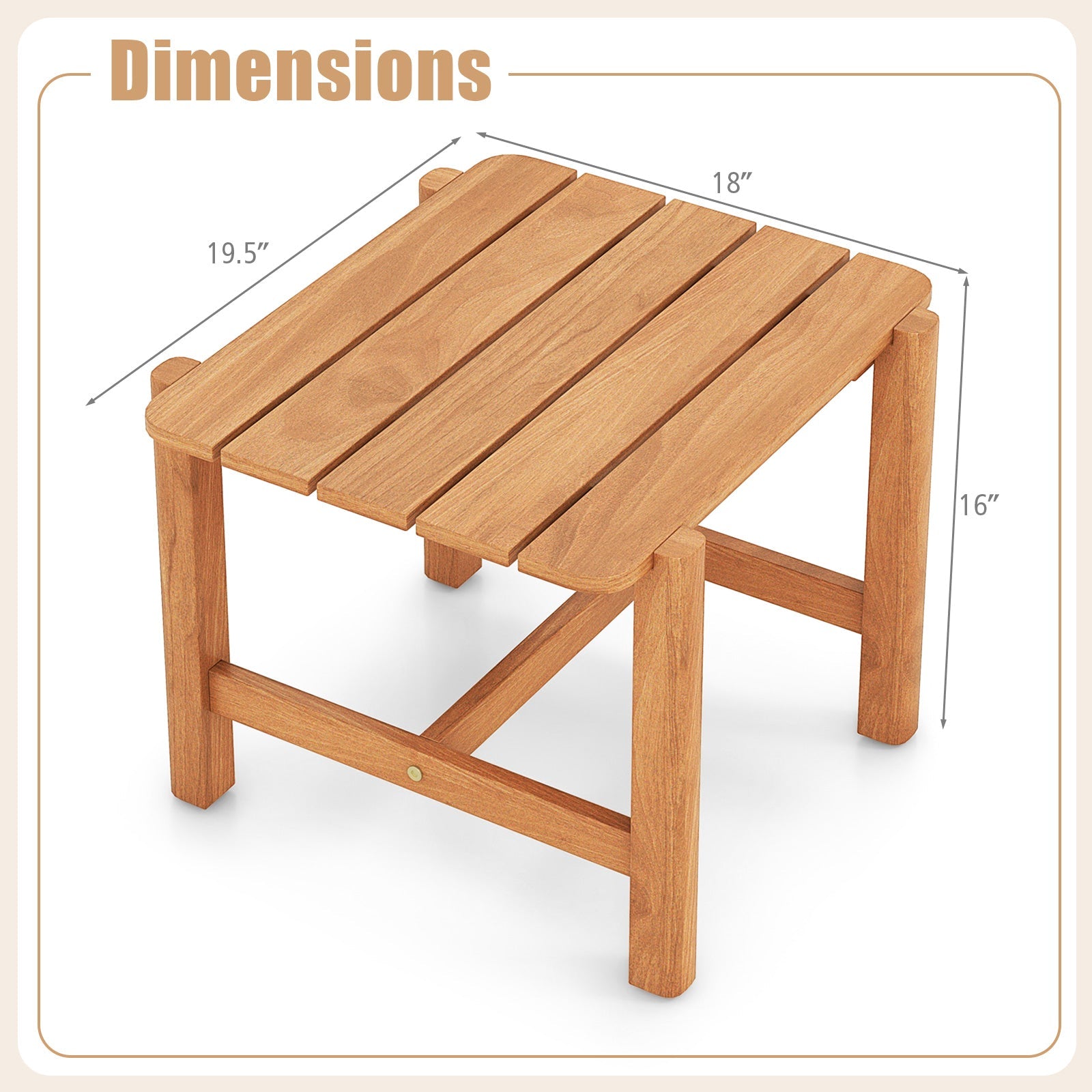 Patio Teak Wood Side Table with Slatted Tabletop for Yard