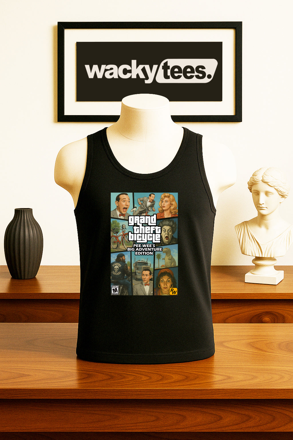Pee Wee Herman Grand Theft Bicycle Big Adventure Edition Game Cover Graphic Tee Shirt
