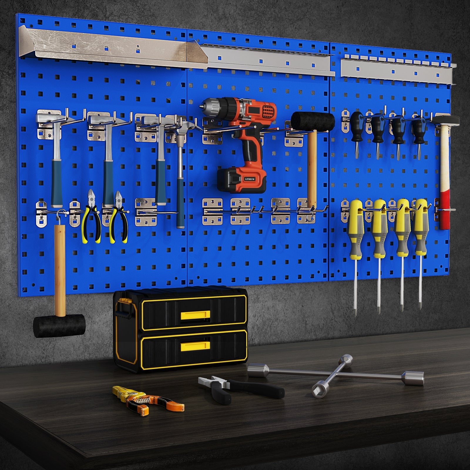 Wall-Mounted Pegboard Kit with 3 Pegboards for Garage Workshop-Navy