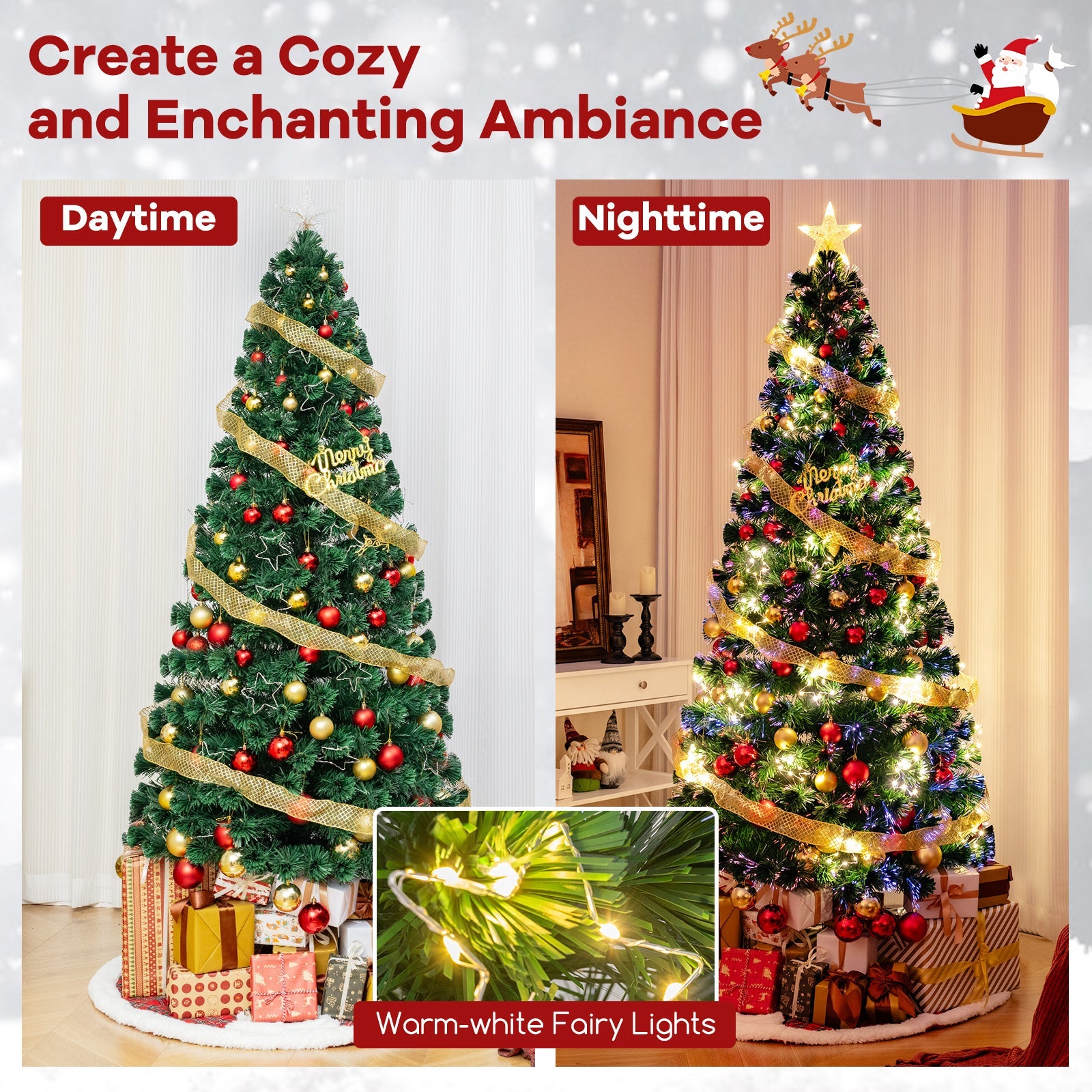 Pre-Lit Artificial Xmas Tree with Top Star and Branch Tips-7 FT
