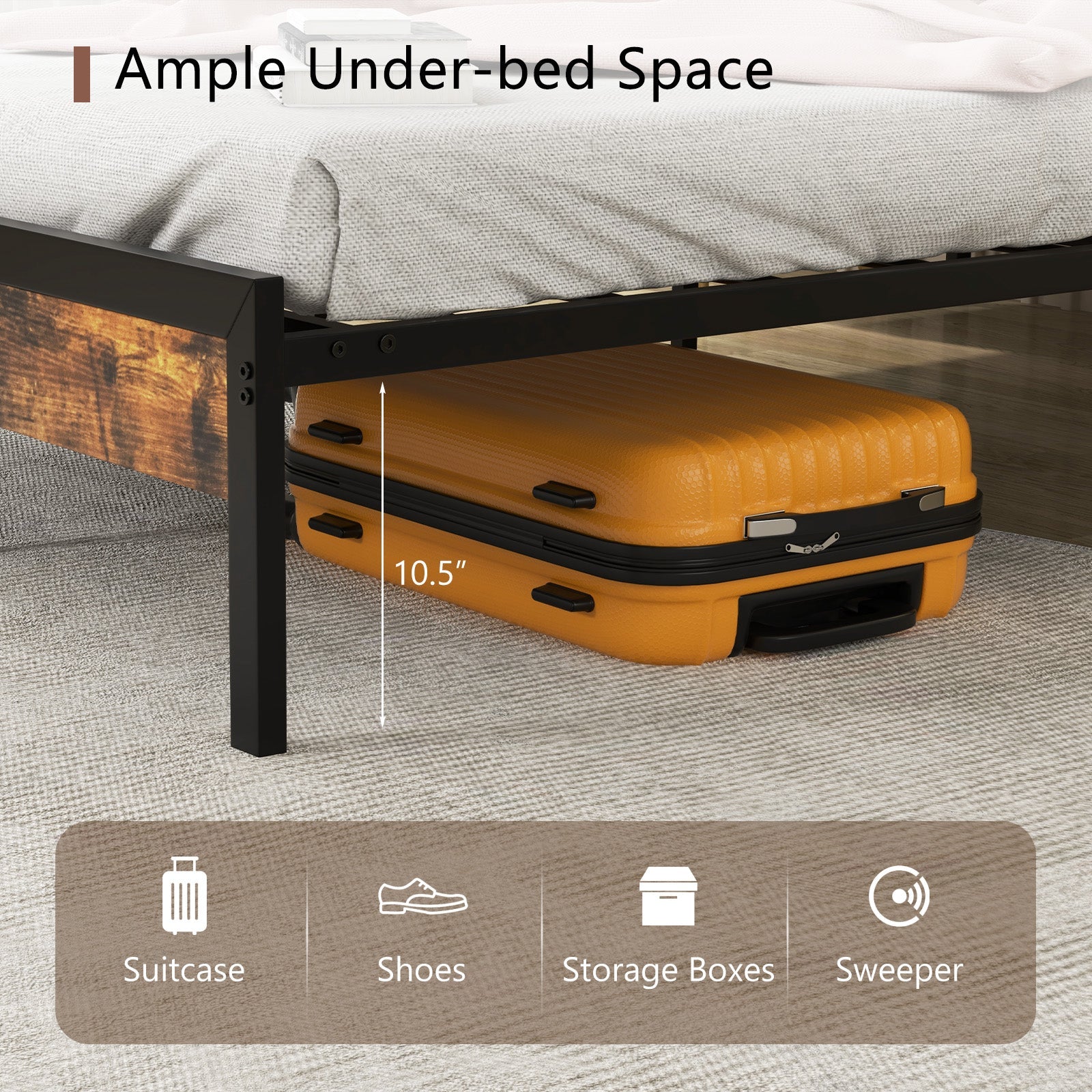 Twin/Full/Queen Bed Frame with Storage Headboard and Charging Station-Queen Size