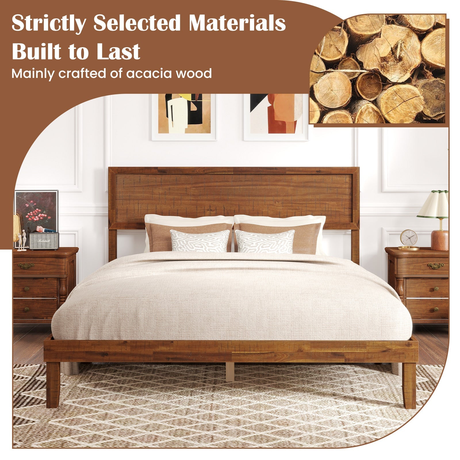 Twin/Full/Queen Size Bed Frame with Headboard and Wooden Slats Support-Queen Size