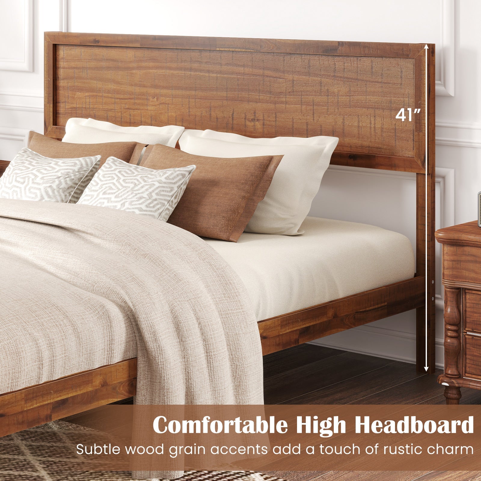 Twin/Full/Queen Size Bed Frame with Headboard and Wooden Slats Support-Queen Size