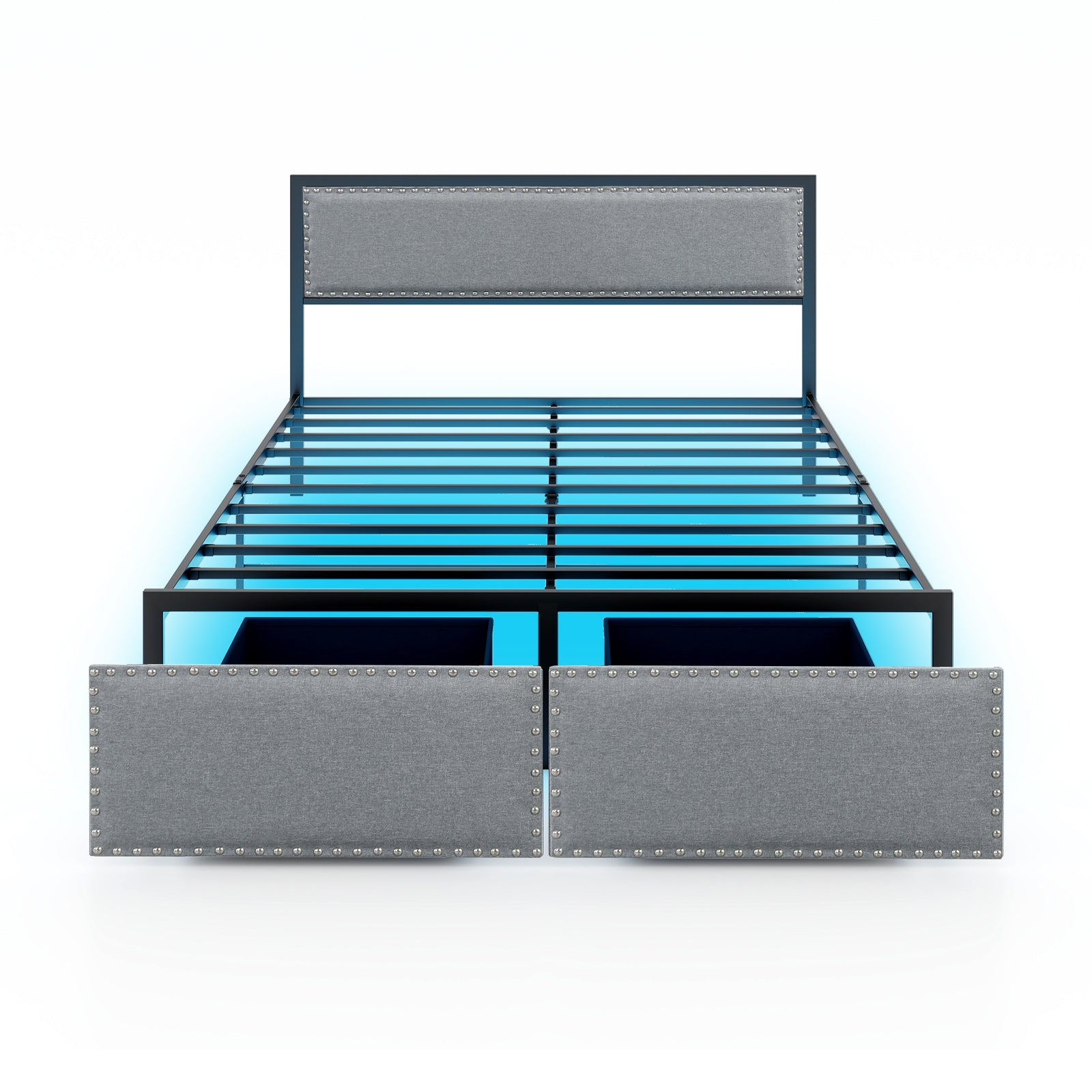 Full/Queen/Twin Size Bed Frame with LED Lights Drawer and Metal Slats-Queen Size