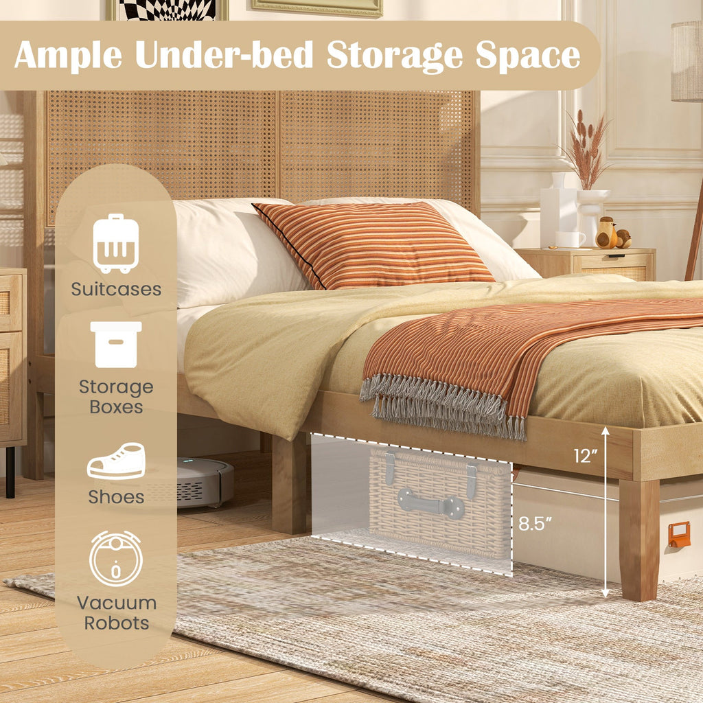 Twin/Full/Queen Size Bed Frame with Rattan Headboard-Queen Size