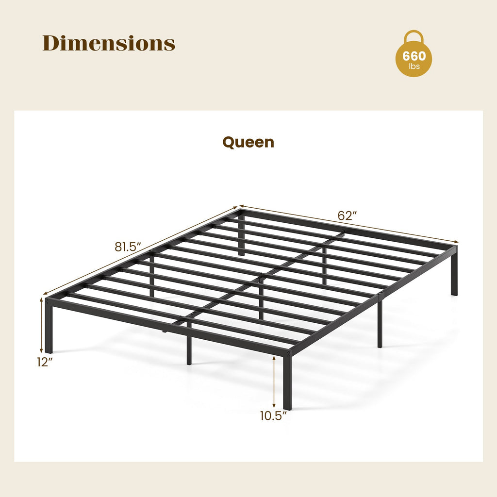 Full/Queen/King Size Metal Bed Frame Heavy Duty Support Slats Mattress Foundation-Queen Size
