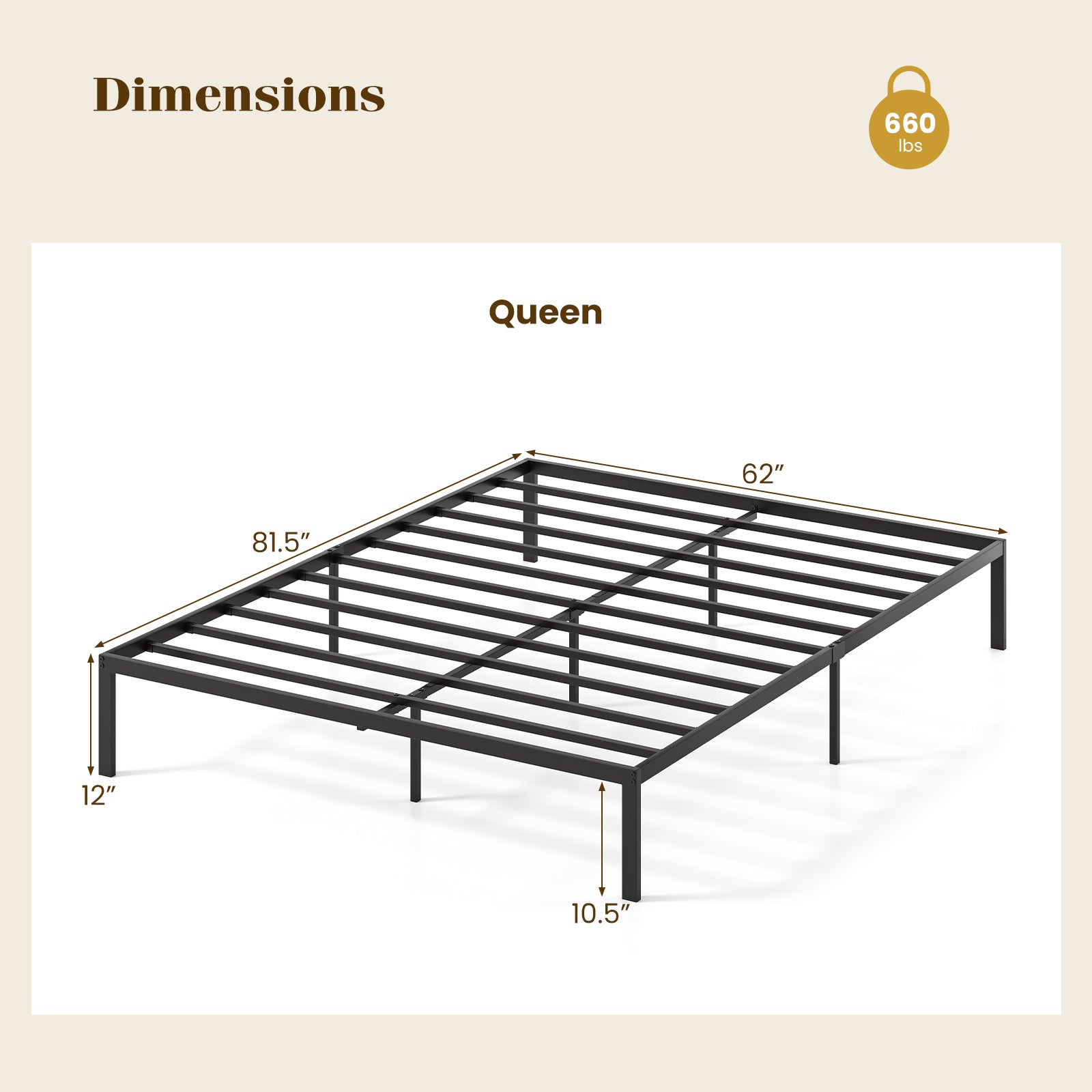 Full/Queen/King Size Metal Bed Frame Heavy Duty Support Slats Mattress Foundation-Queen Size