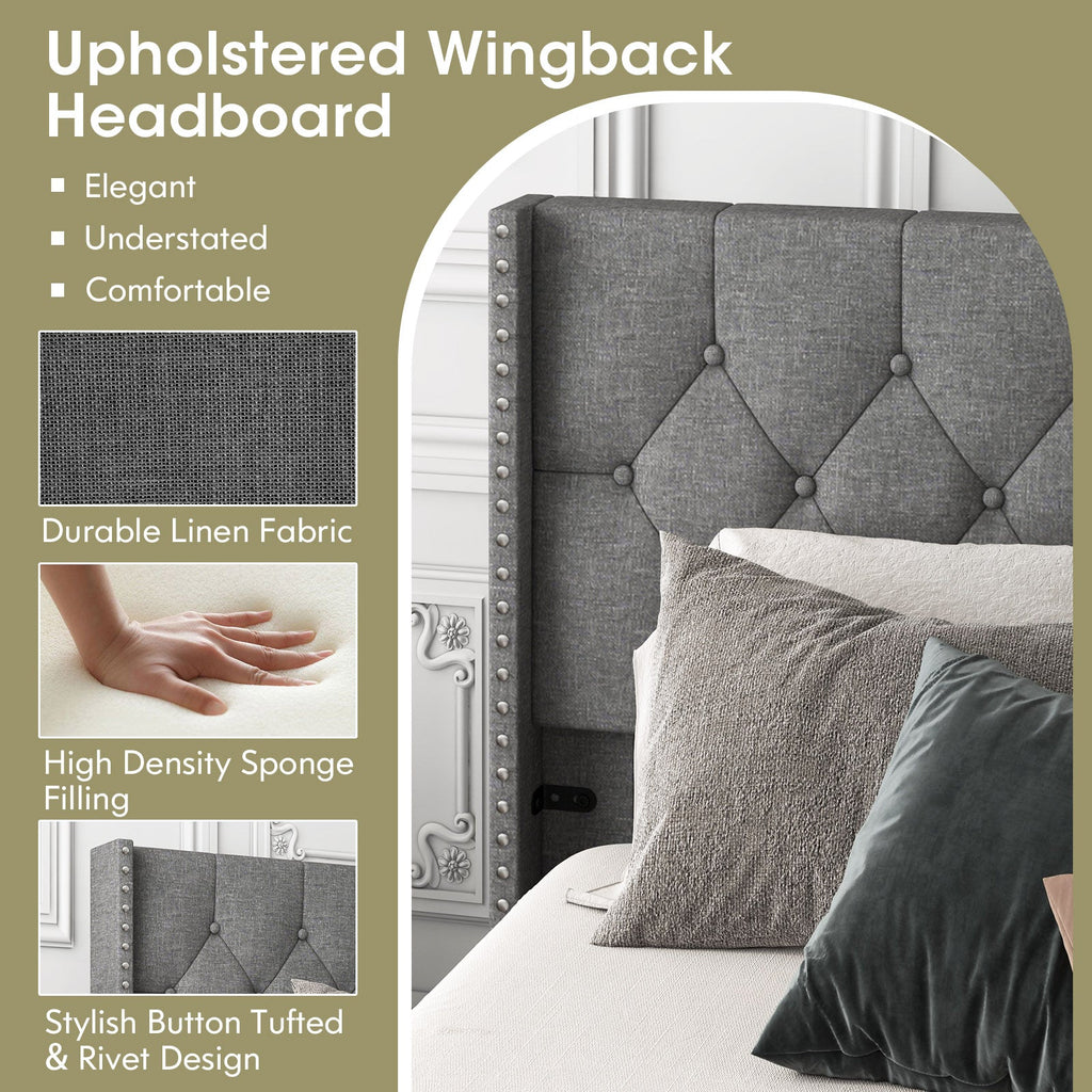 Full/Queen Size Upholstered Platform Bed with Button Tufted Headboard-Queen Size