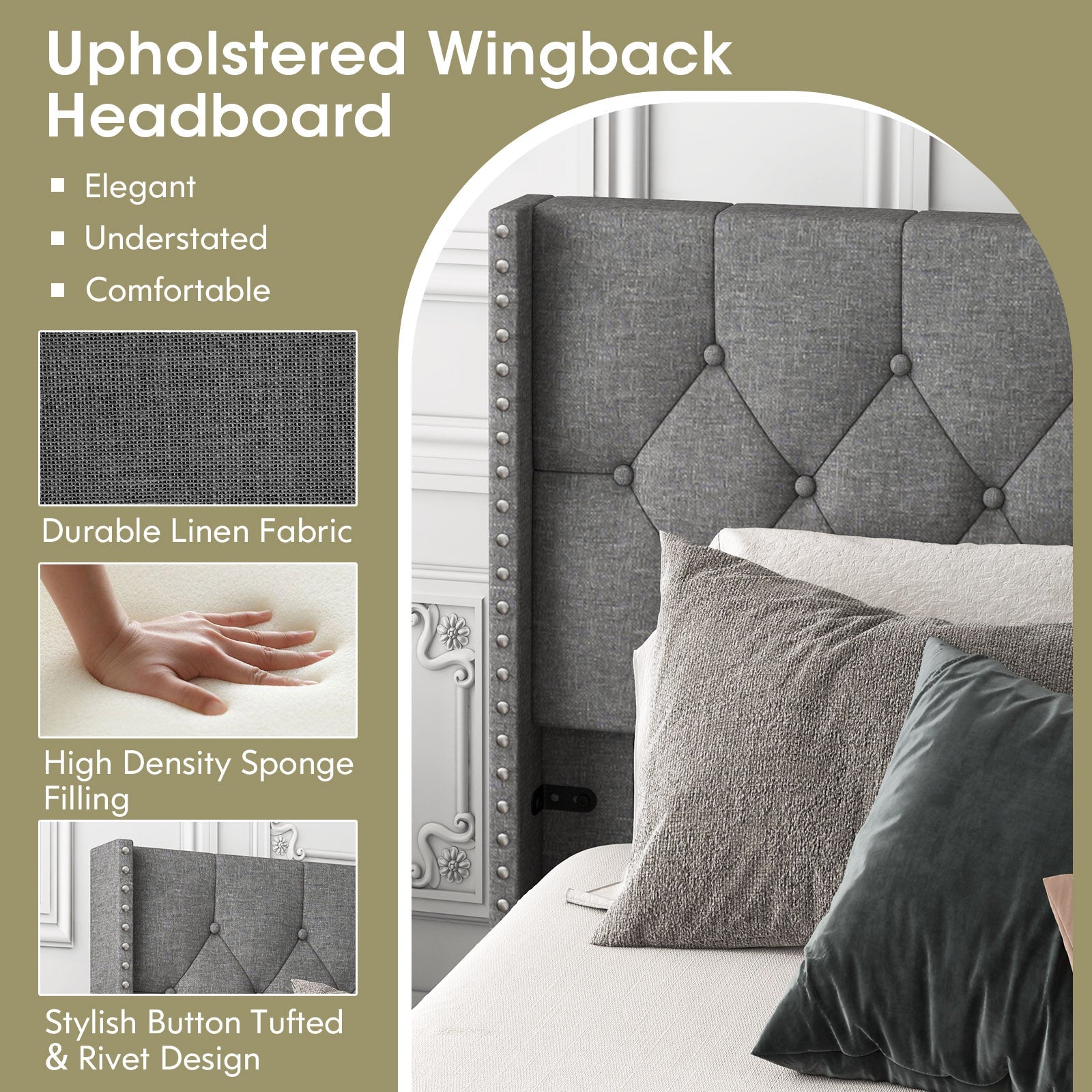 Full/Queen Size Upholstered Platform Bed with Button Tufted Headboard-Queen Size