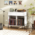 Record Player Stand with Power Outlets Double Wide Turntable Stand Vinyl Record Storage Table-White