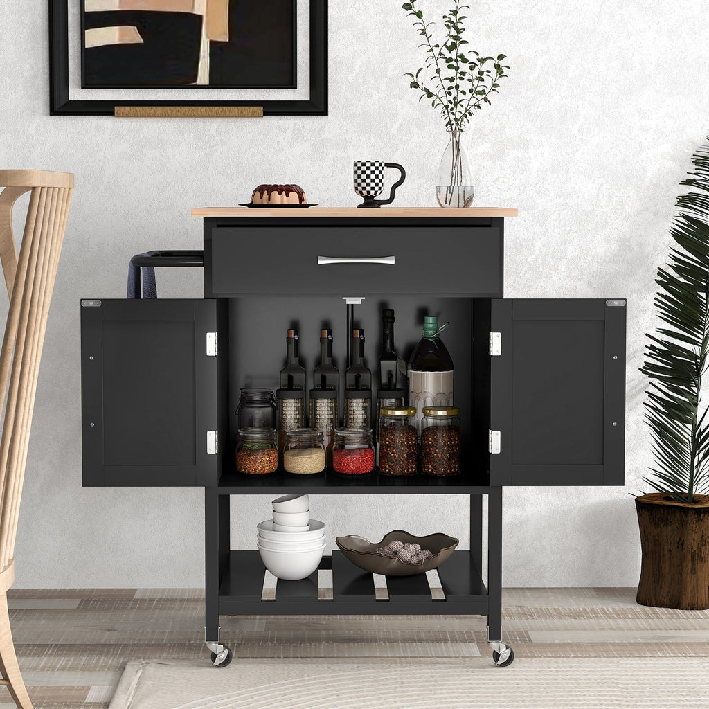 Rolling Kitchen Island Cart with Drawer and Towel Rack-Black