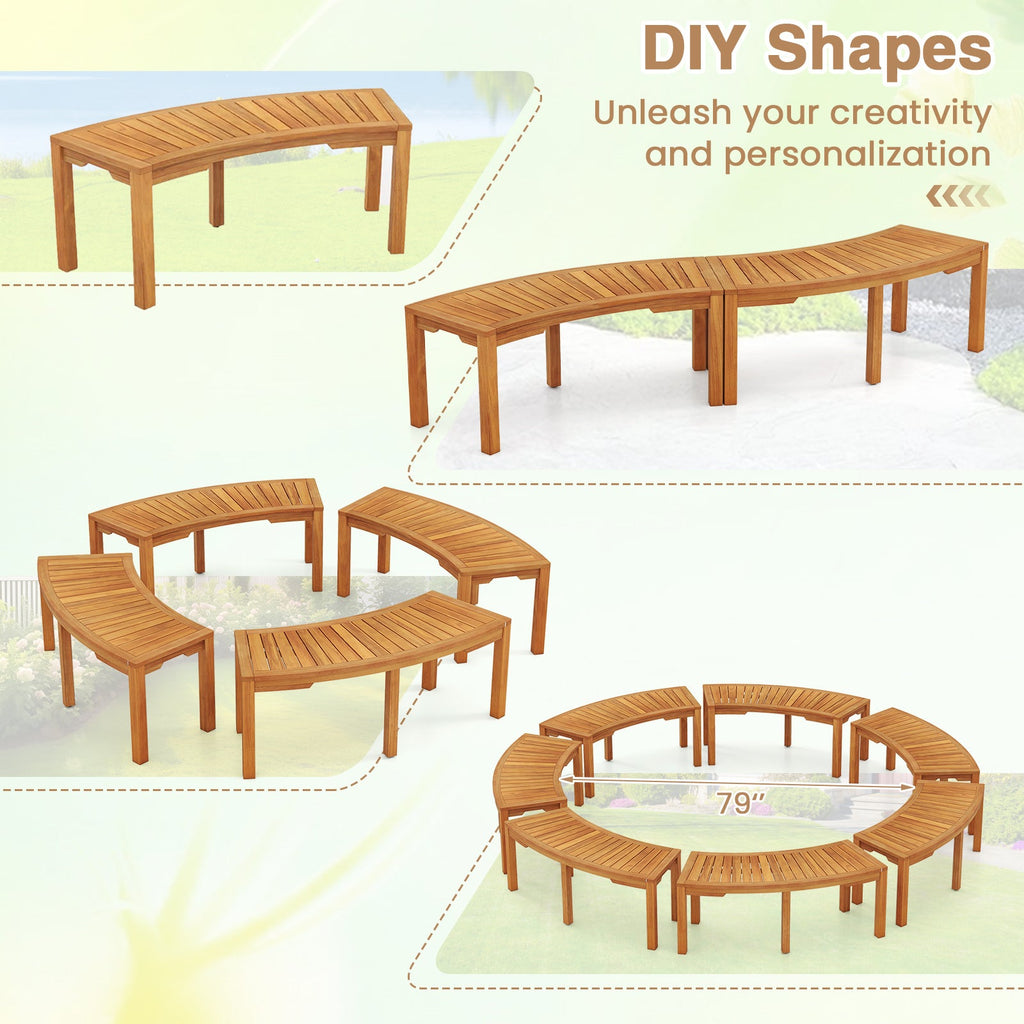 Set of 1 Outdoor Bench Acacia Wood Curved Garden Bench 2-Person